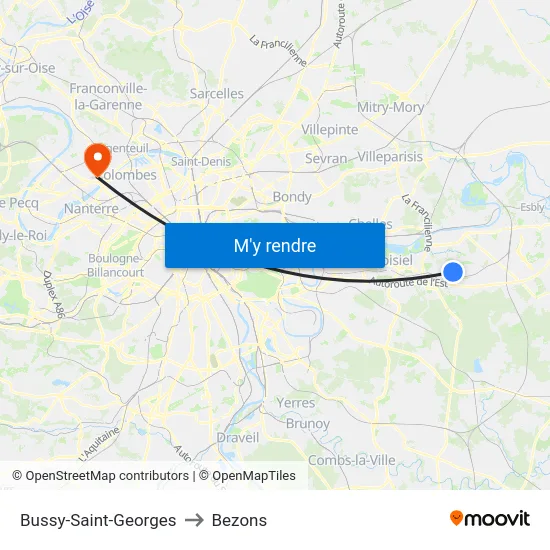 Bussy-Saint-Georges to Bezons map