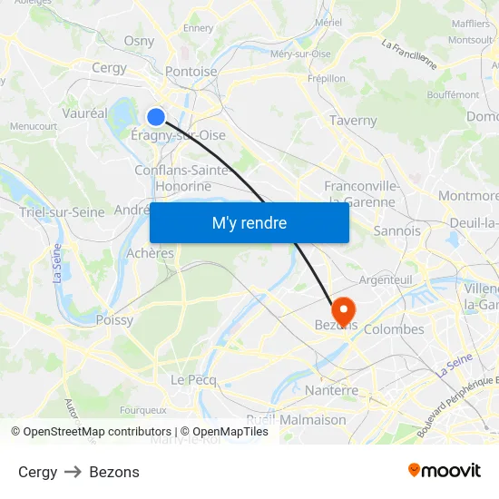 Cergy to Bezons map