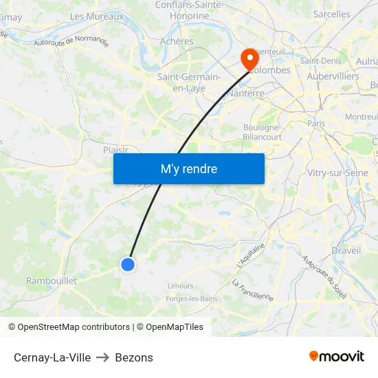 Cernay-La-Ville to Bezons map