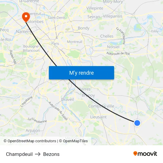 Champdeuil to Bezons map