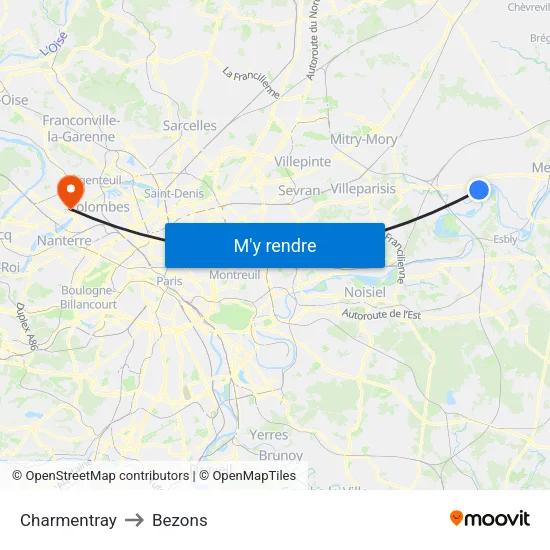 Charmentray to Bezons map