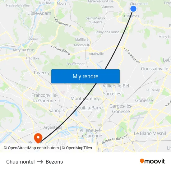 Chaumontel to Bezons map