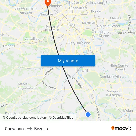 Chevannes to Bezons map