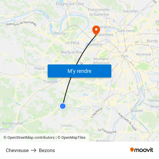 Chevreuse to Bezons map