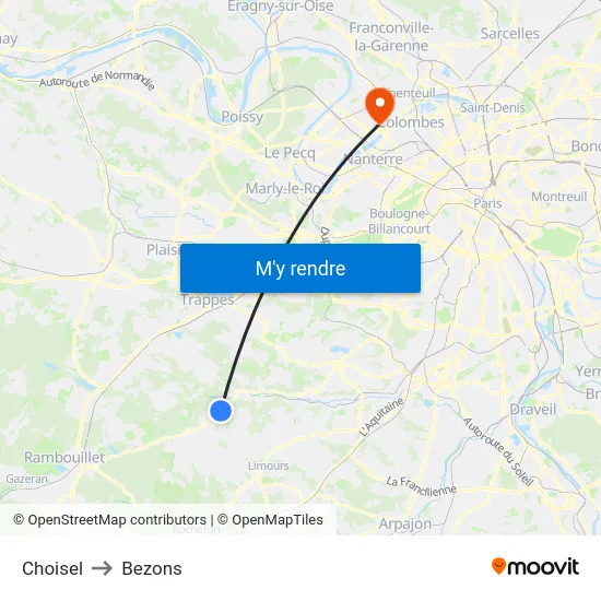 Choisel to Bezons map