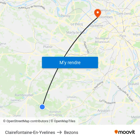 Clairefontaine-En-Yvelines to Bezons map
