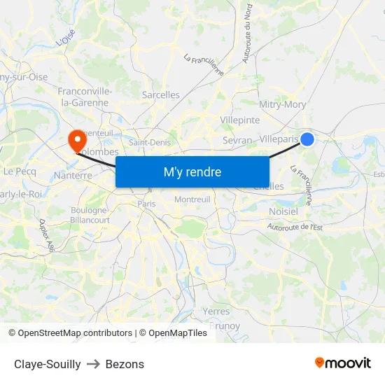 Claye-Souilly to Bezons map