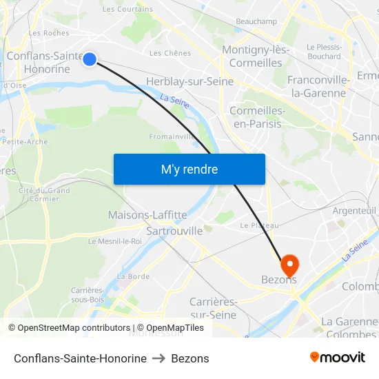 Conflans-Sainte-Honorine to Bezons map