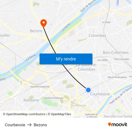 Courbevoie to Bezons map