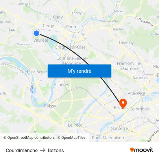 Courdimanche to Bezons map