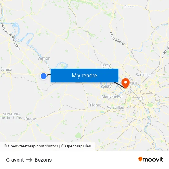 Cravent to Bezons map