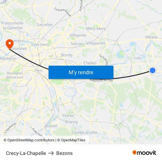Crecy-La-Chapelle to Bezons map