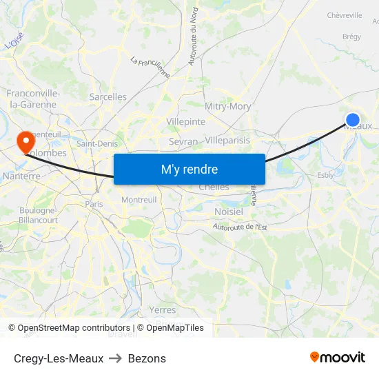 Cregy-Les-Meaux to Bezons map