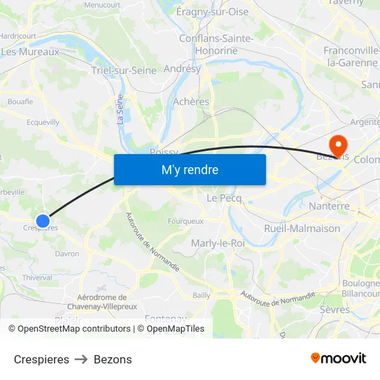 Crespieres to Bezons map