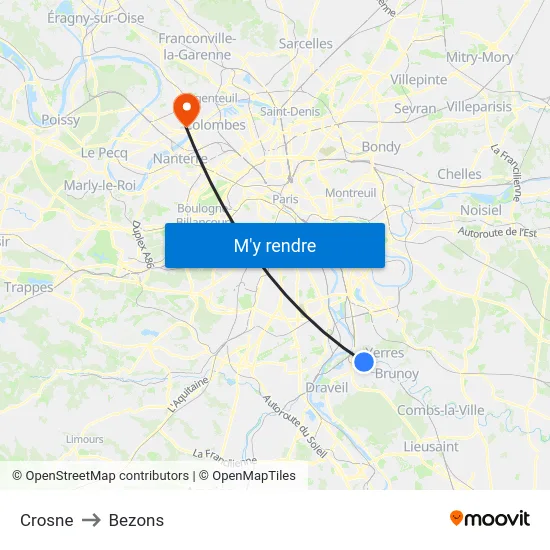 Crosne to Bezons map