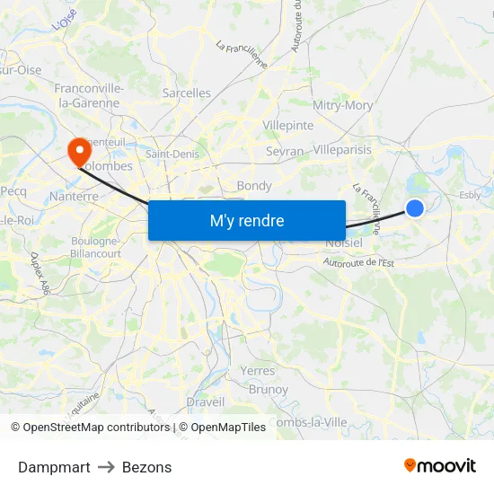 Dampmart to Bezons map