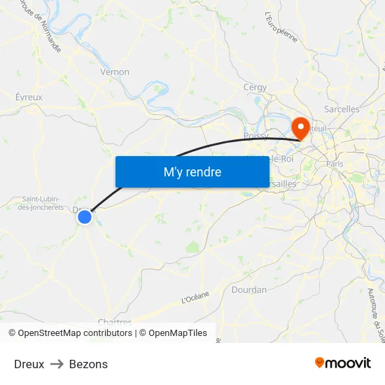 Dreux to Bezons map