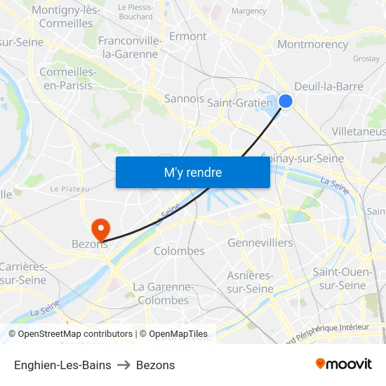 Enghien-Les-Bains to Bezons map