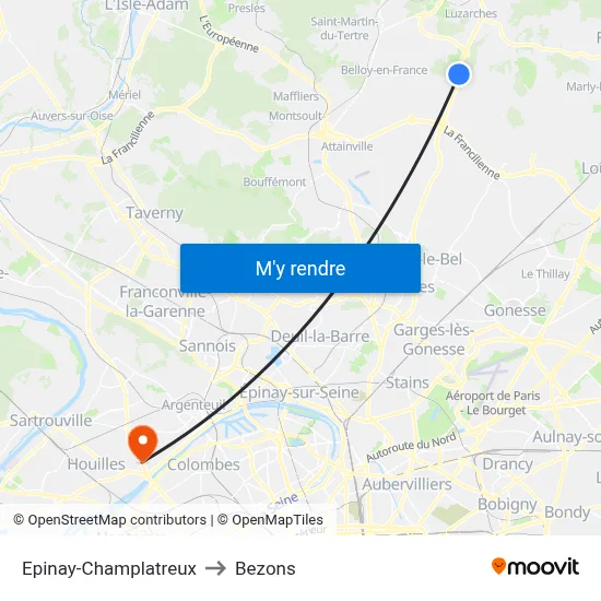 Epinay-Champlatreux to Bezons map