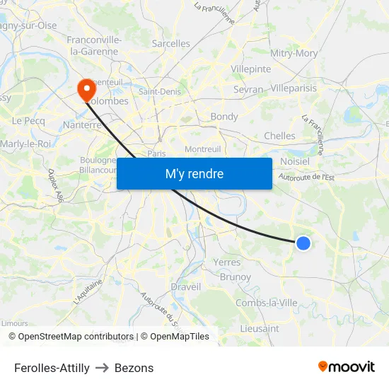 Ferolles-Attilly to Bezons map