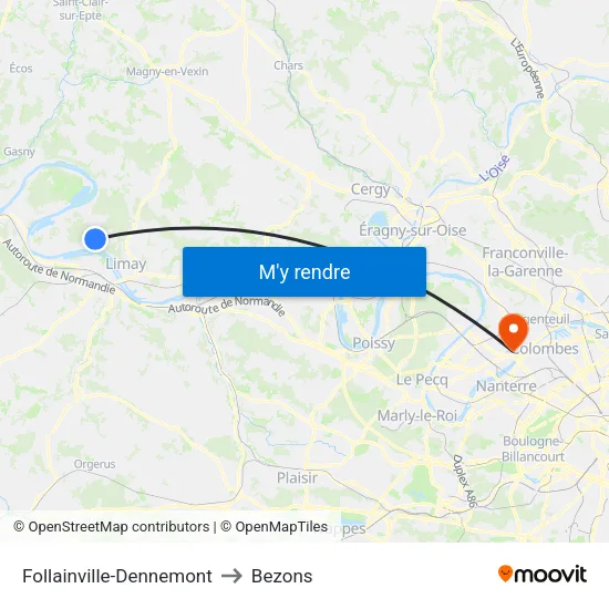 Follainville-Dennemont to Bezons map
