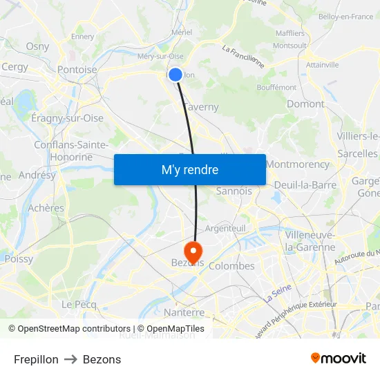 Frepillon to Bezons map