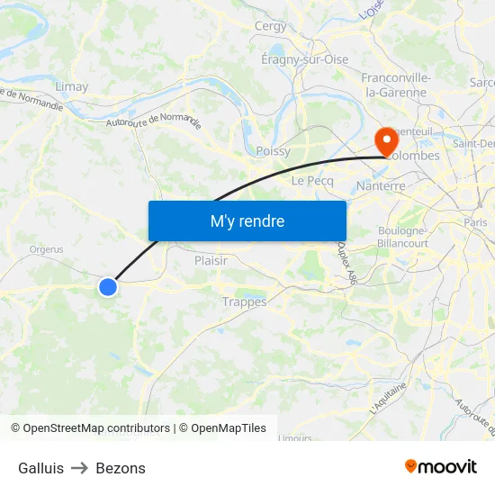 Galluis to Bezons map