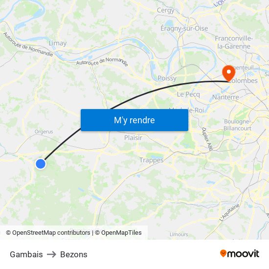 Gambais to Bezons map