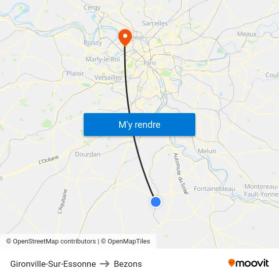 Gironville-Sur-Essonne to Bezons map