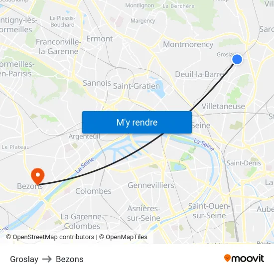 Groslay to Bezons map