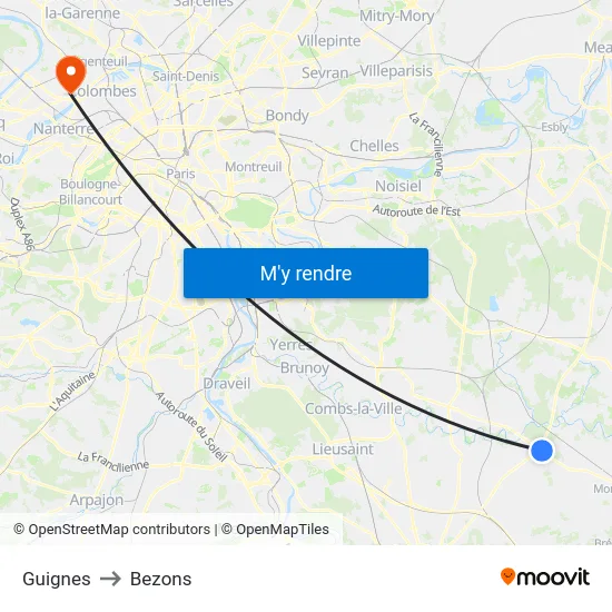 Guignes to Bezons map