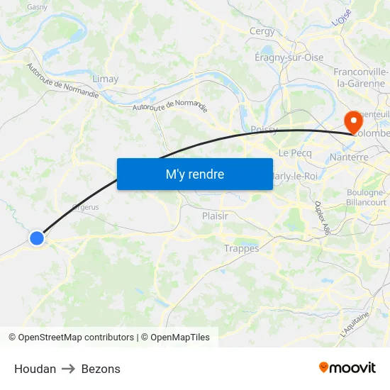 Houdan to Bezons map