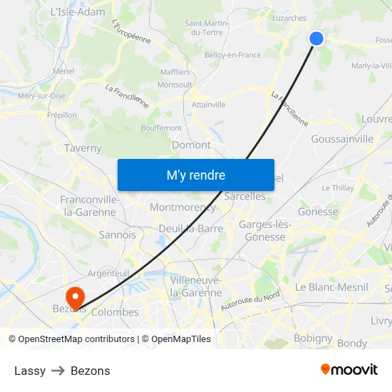 Lassy to Bezons map
