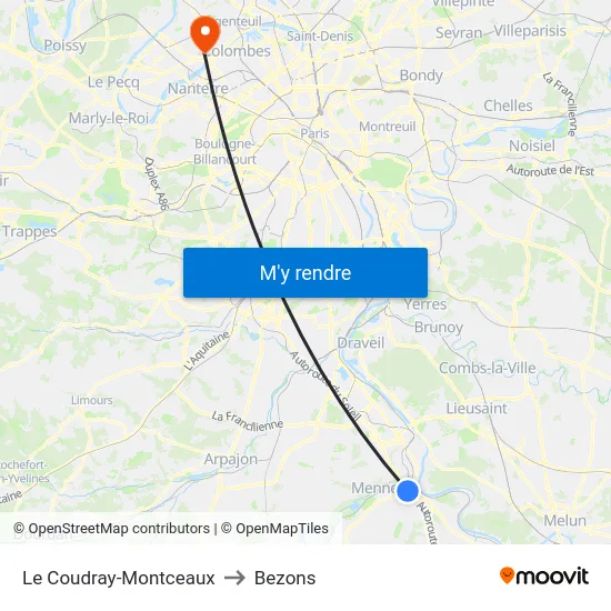 Le Coudray-Montceaux to Bezons map
