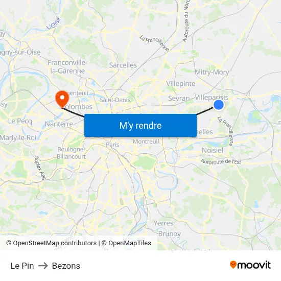Le Pin to Bezons map