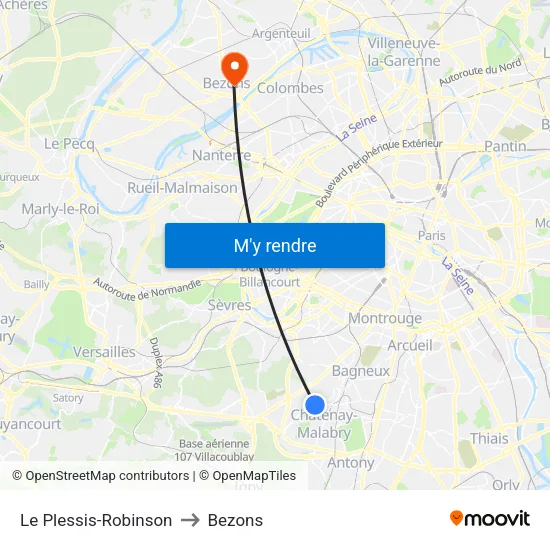 Le Plessis-Robinson to Bezons map