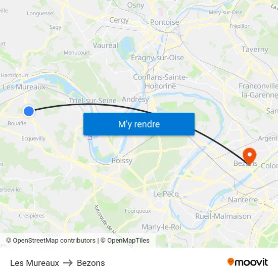 Les Mureaux to Bezons map