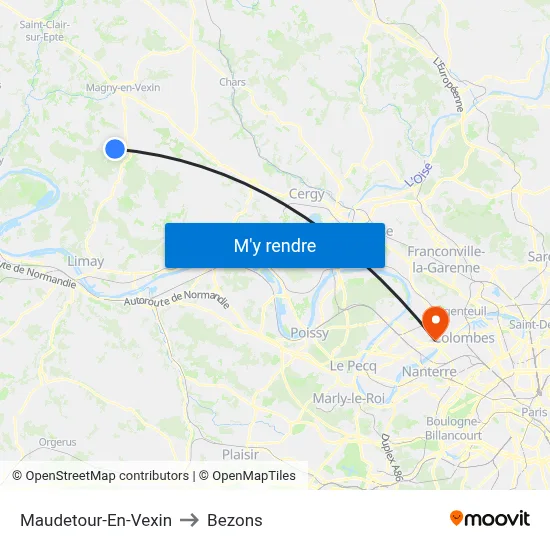 Maudetour-En-Vexin to Bezons map