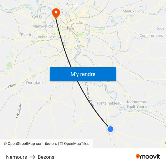 Nemours to Bezons map