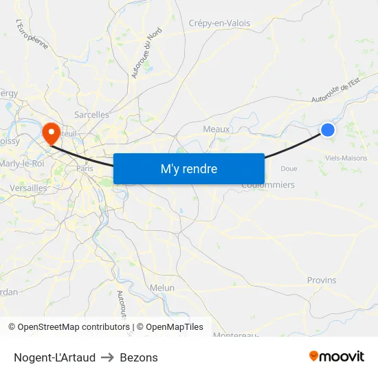 Nogent-L'Artaud to Bezons map
