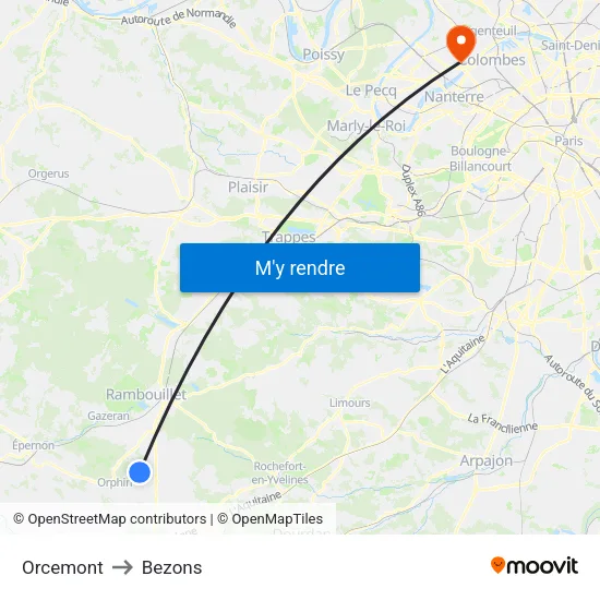 Orcemont to Bezons map