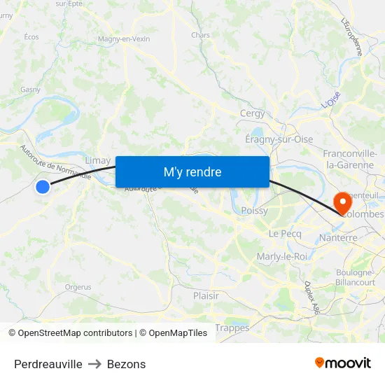 Perdreauville to Bezons map