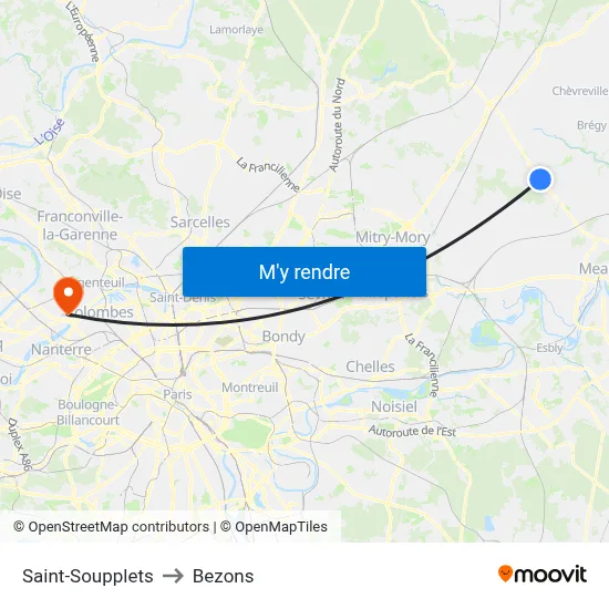Saint-Soupplets to Bezons map