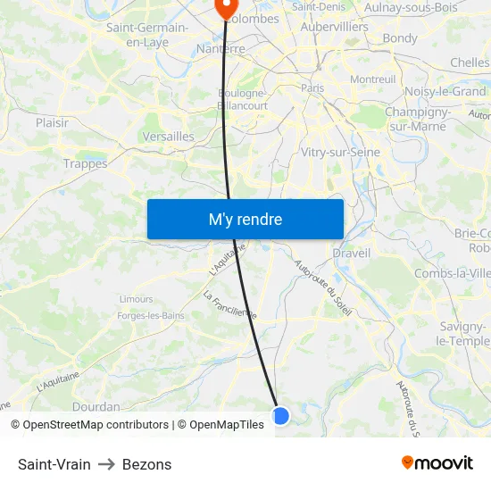 Saint-Vrain to Bezons map