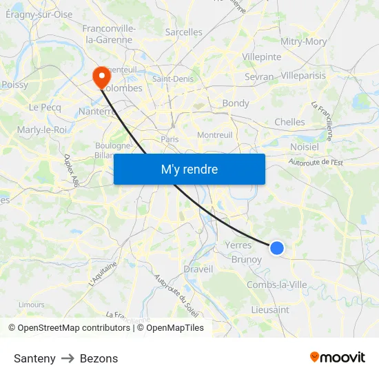 Santeny to Bezons map