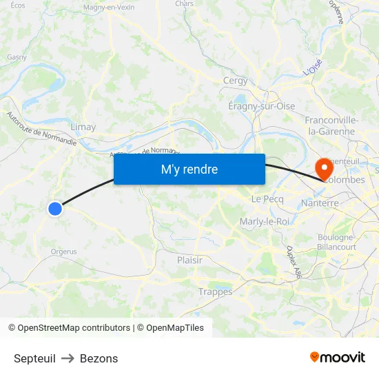 Septeuil to Bezons map