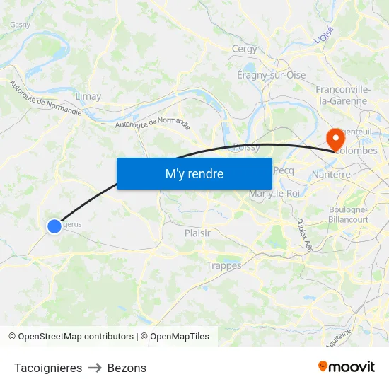 Tacoignieres to Bezons map