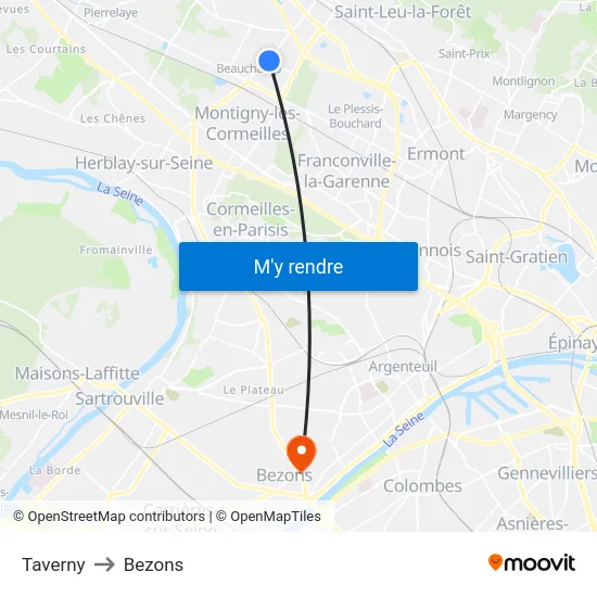 Taverny to Bezons map