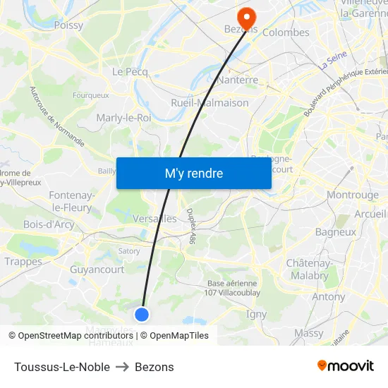 Toussus-Le-Noble to Bezons map