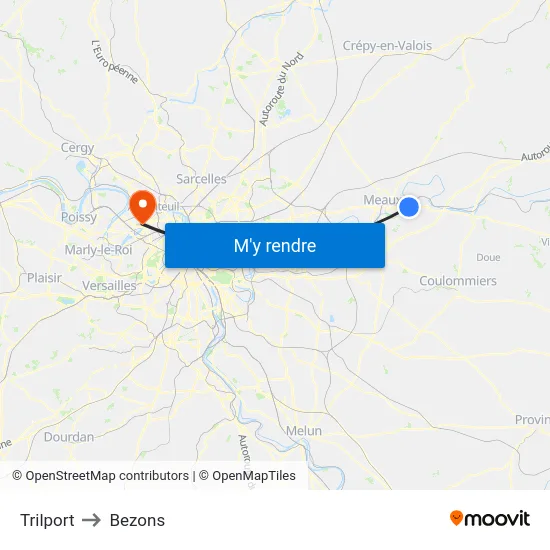 Trilport to Bezons map